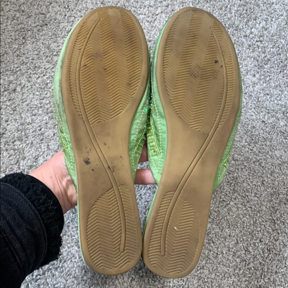 Vintage Rave Green Beaded Slip On Shoes - Picture 7 of 8